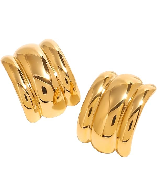 Gold Triple Band Statement Earrings | Amazon (US)