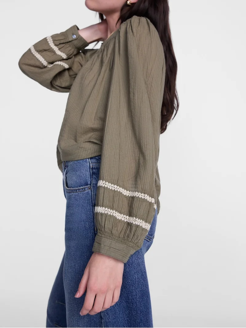 Scenario Women's and Women's Plus Quilted Detail Long Sleeve Top, Sizes XS-4X | Walmart (US)
