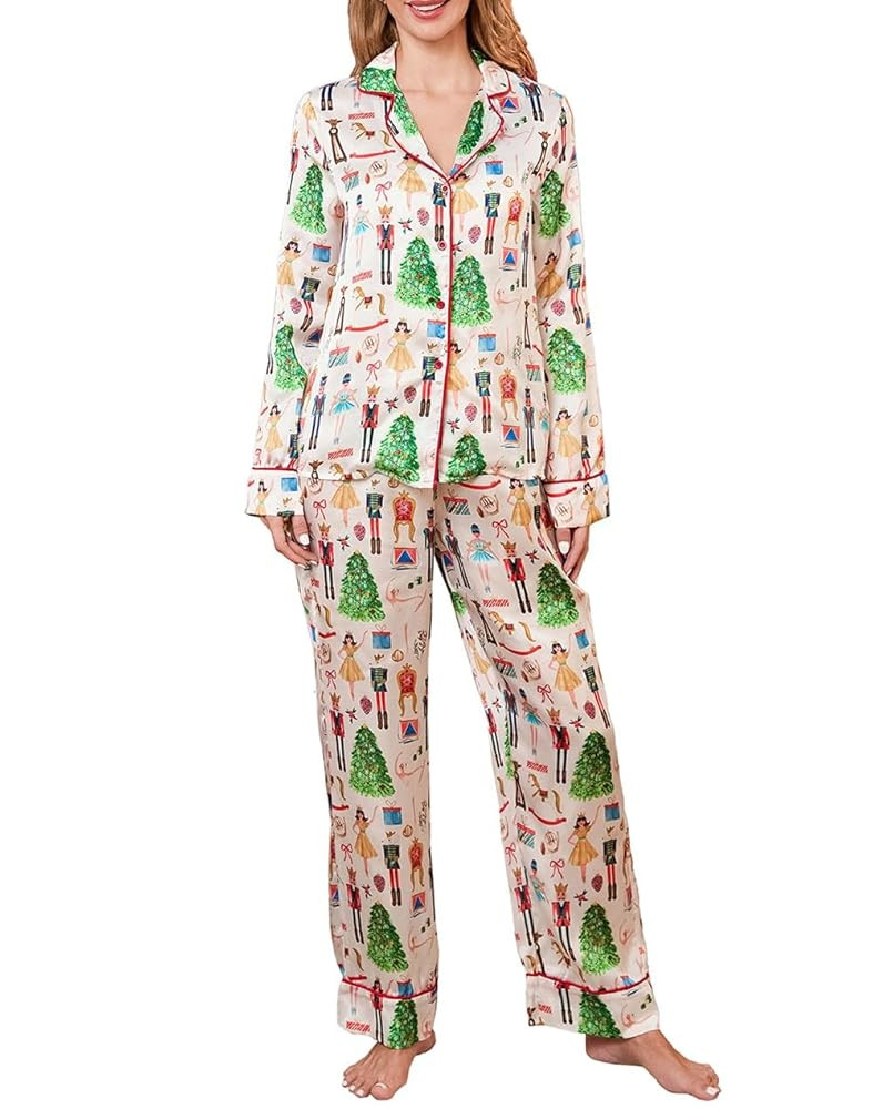 Juakoso Women Christmas Pajamas Sets Cute Print Silk Satin Lounge Sets Y2k Long Sleeve Shirt Pant... | Amazon (US)