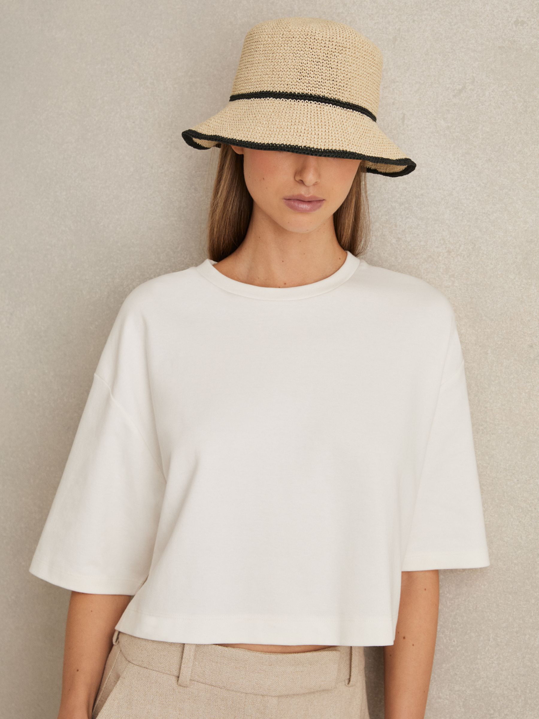 Reiss Tipped Straw Effect Hat in Natural - REISS | Reiss UK