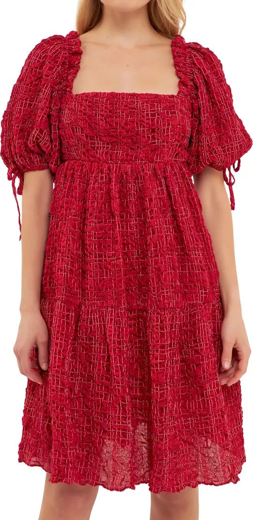 English Factory Gingham Crinkled Flounce A-Line Dress | Nordstrom | Nordstrom