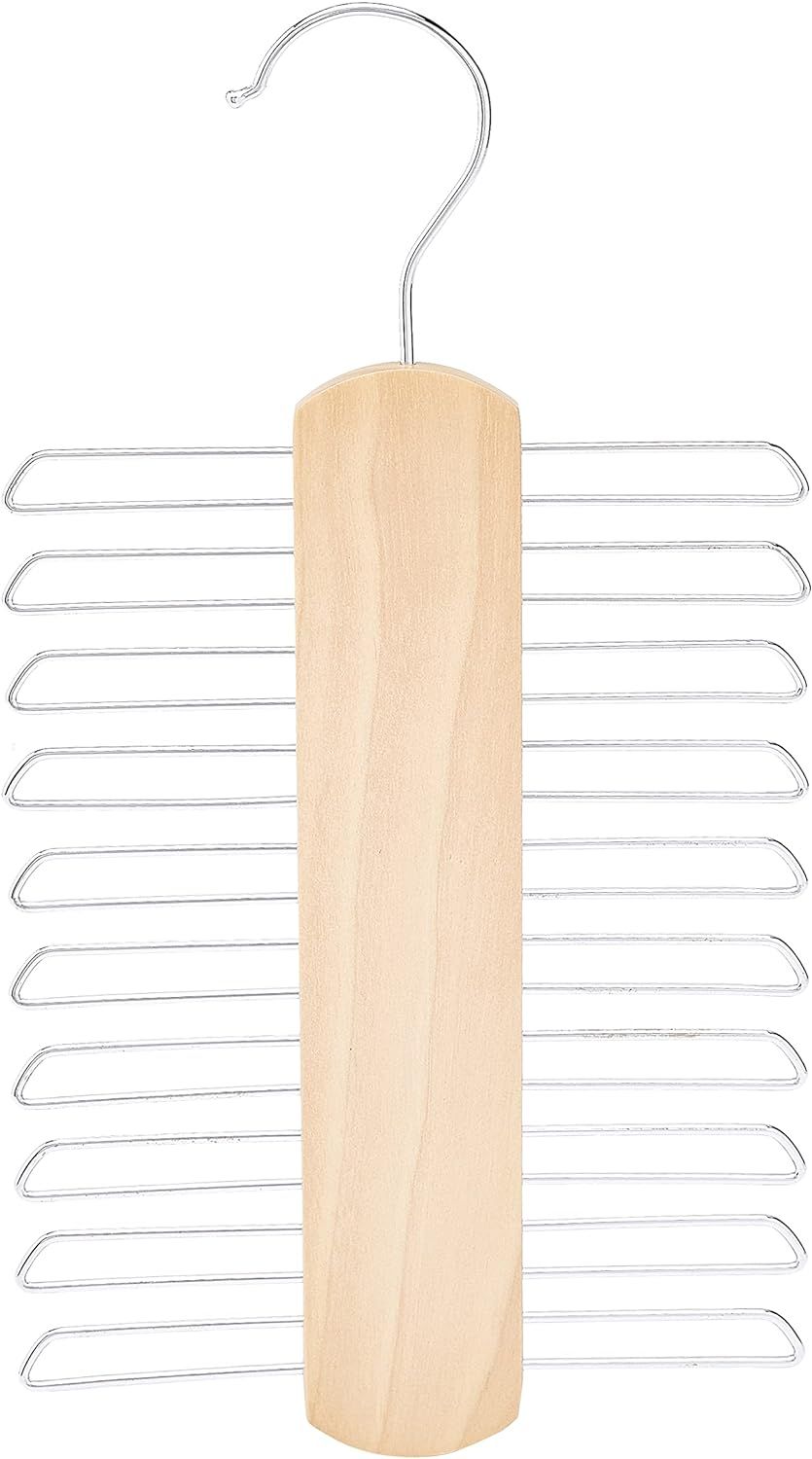Amazon Basics 20 Bar Wooden Tie Hanger & Belt Rack - Natural, 2-Pack | Amazon (US)