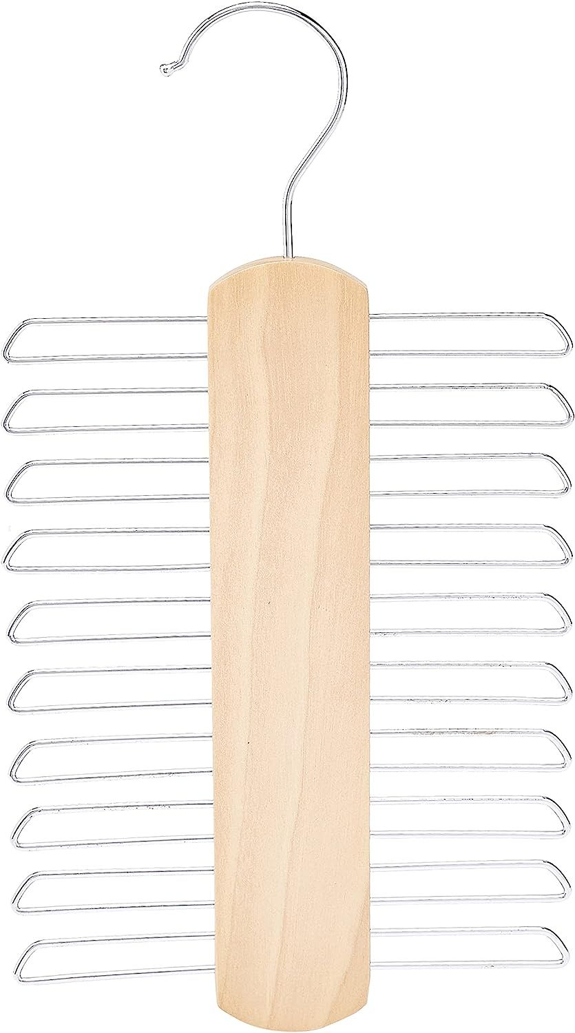 Amazon Basics 20 Bar Wooden Tie Hanger & Belt Rack - Natural, 2-Pack | Amazon (US)