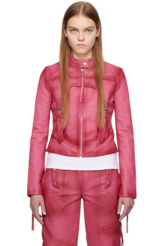 Pink Guêpière Leather Biker Jacket | SSENSE