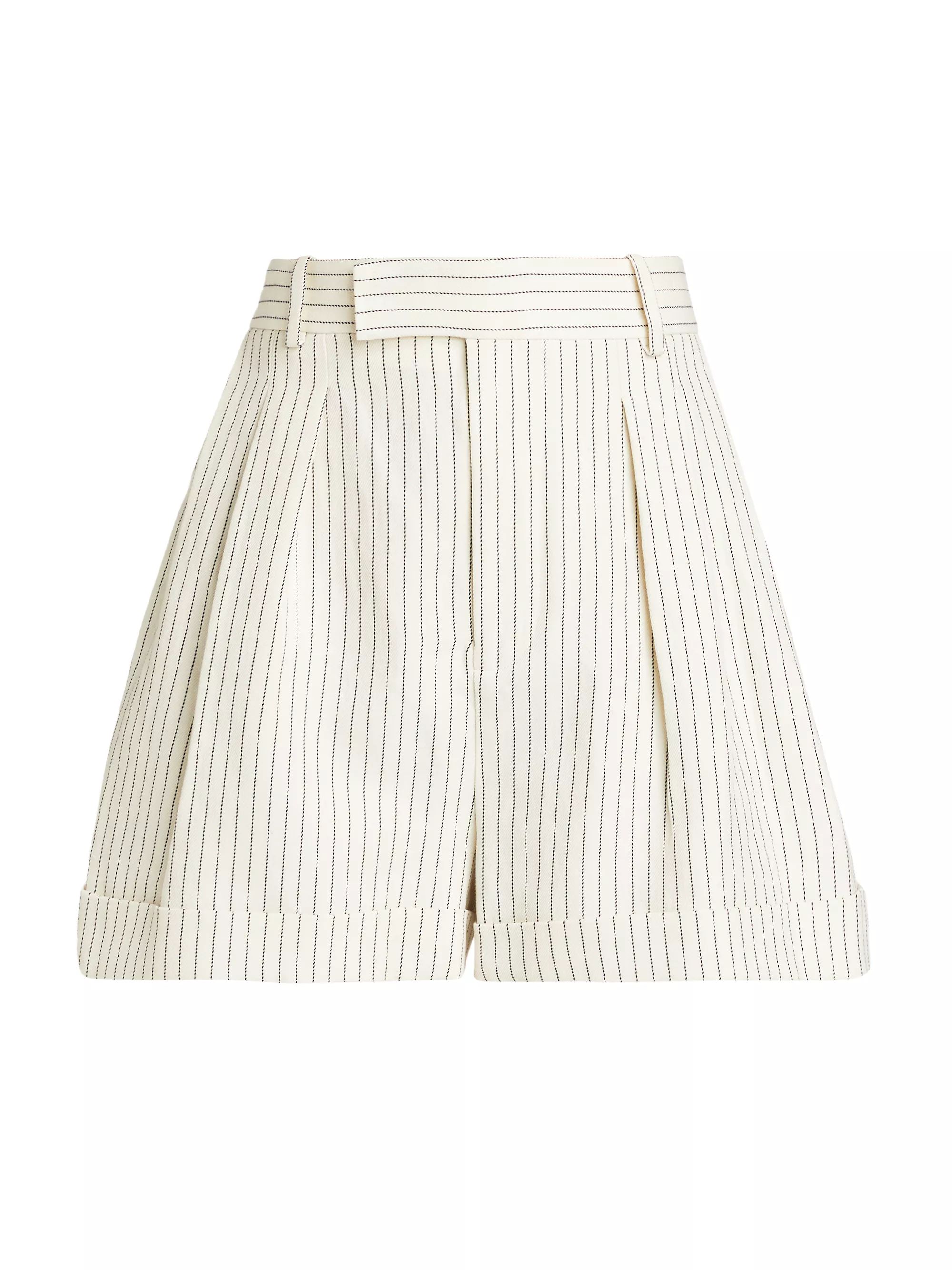 Pinstripe Cotton-Linen Pleated Shorts | Saks Fifth Avenue