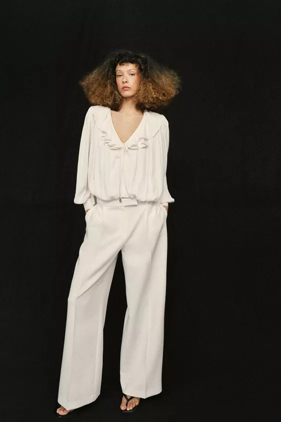 SATIN EFFECT BLOUSE WITH THIN BELT | Zara US