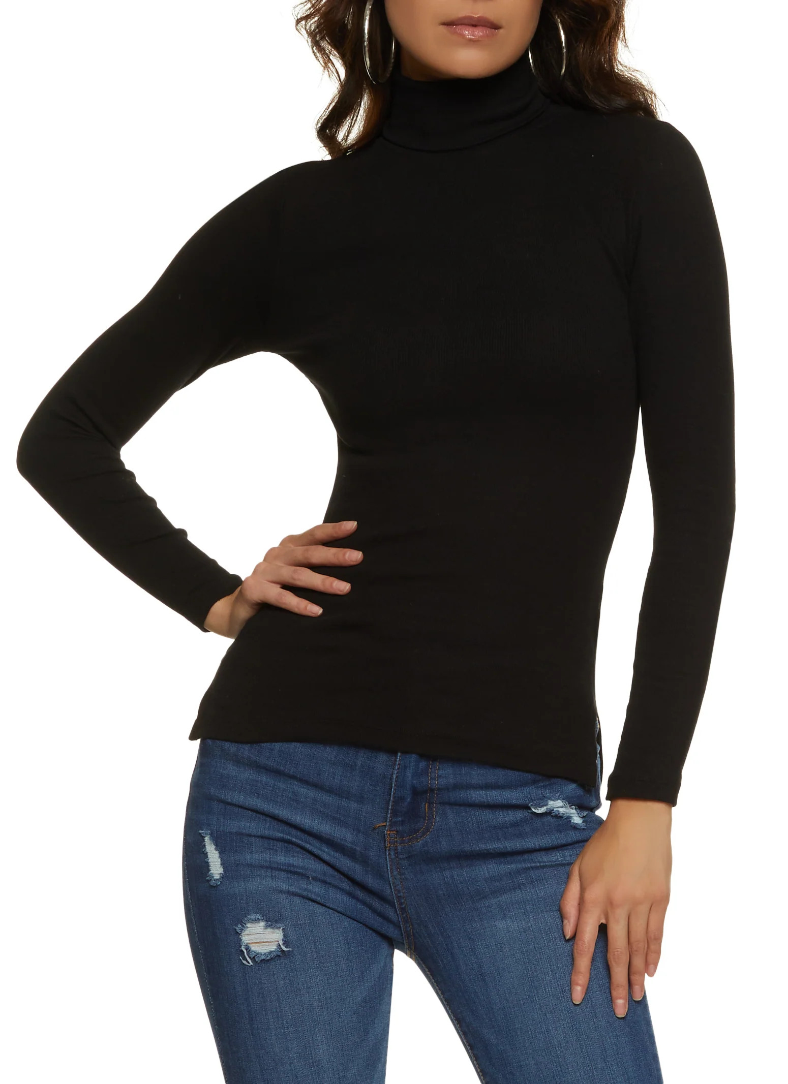 Basic Turtleneck Long Sleeve Top | Rainbow Shops