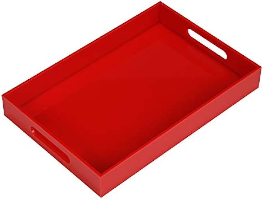 Sturdy Red Acrylic Serving Tray with Handles - 10x15Inch, Coffee, Appetizer, Breakfast, Butler Tr... | Amazon (US)