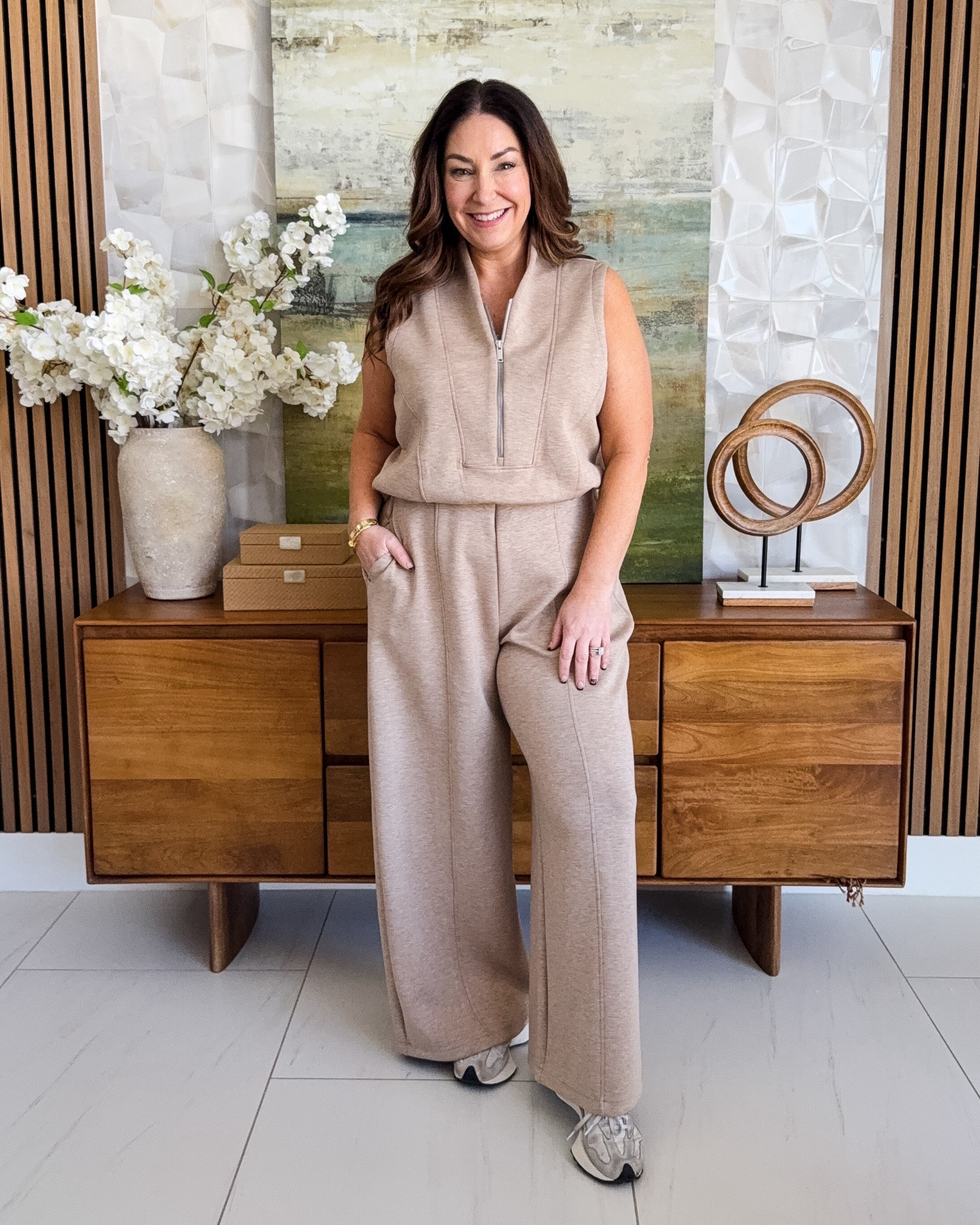 Casual Everyday mom outfit with SPANX AirEssentials® Shawl Collar Half Zip Jumpsuit!  This has a super soft fabric and  split back for easy potty and pockets! 

Size down if in-between Im wearing XL petite, need large 

New Customers use code RYANNEXSPANX for 15% off and free shipping

#SpanxPartner #Spanx @Spanx 

#LTKSpringSale #LTKMidsize #LTKmomlife