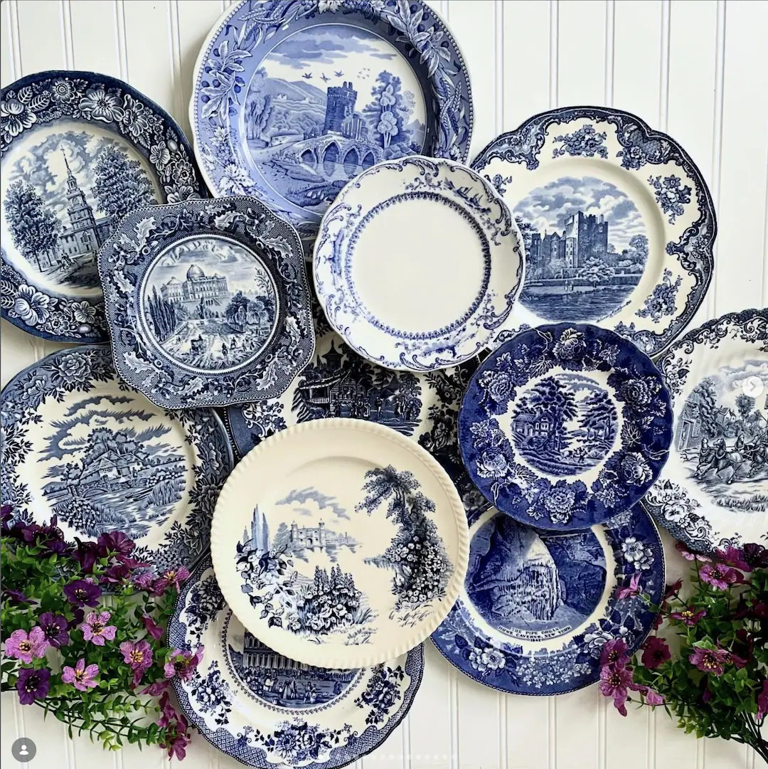 Vintage Blue White Transferware Plate Gallery Wall Spode Johnson Bros England Ridgeways Staffords... | Etsy (US)