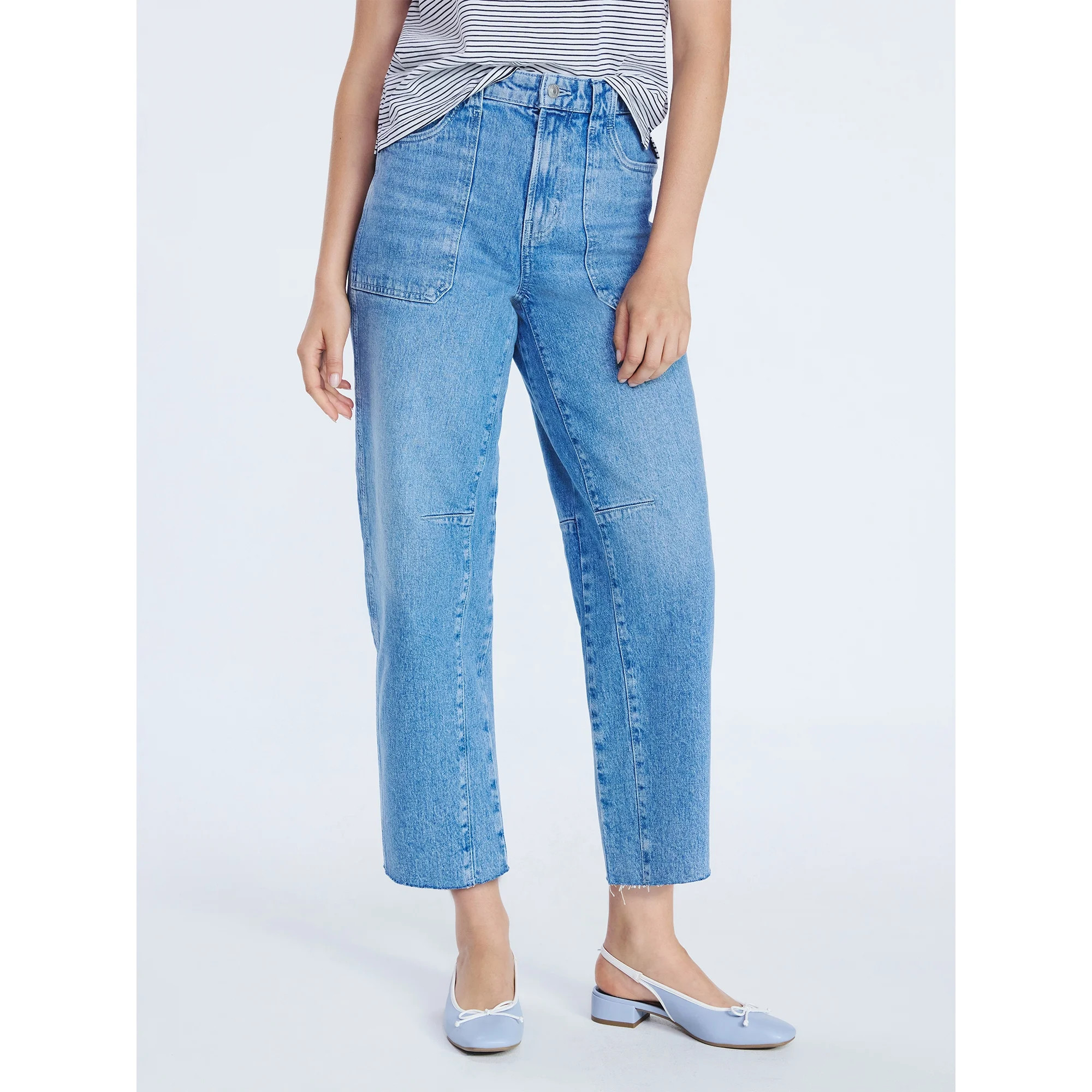 Free Assembly Women's Cropped Carpenter Barrel Jeans, 27" Inseam, Sizes 0-20 | Walmart (US)