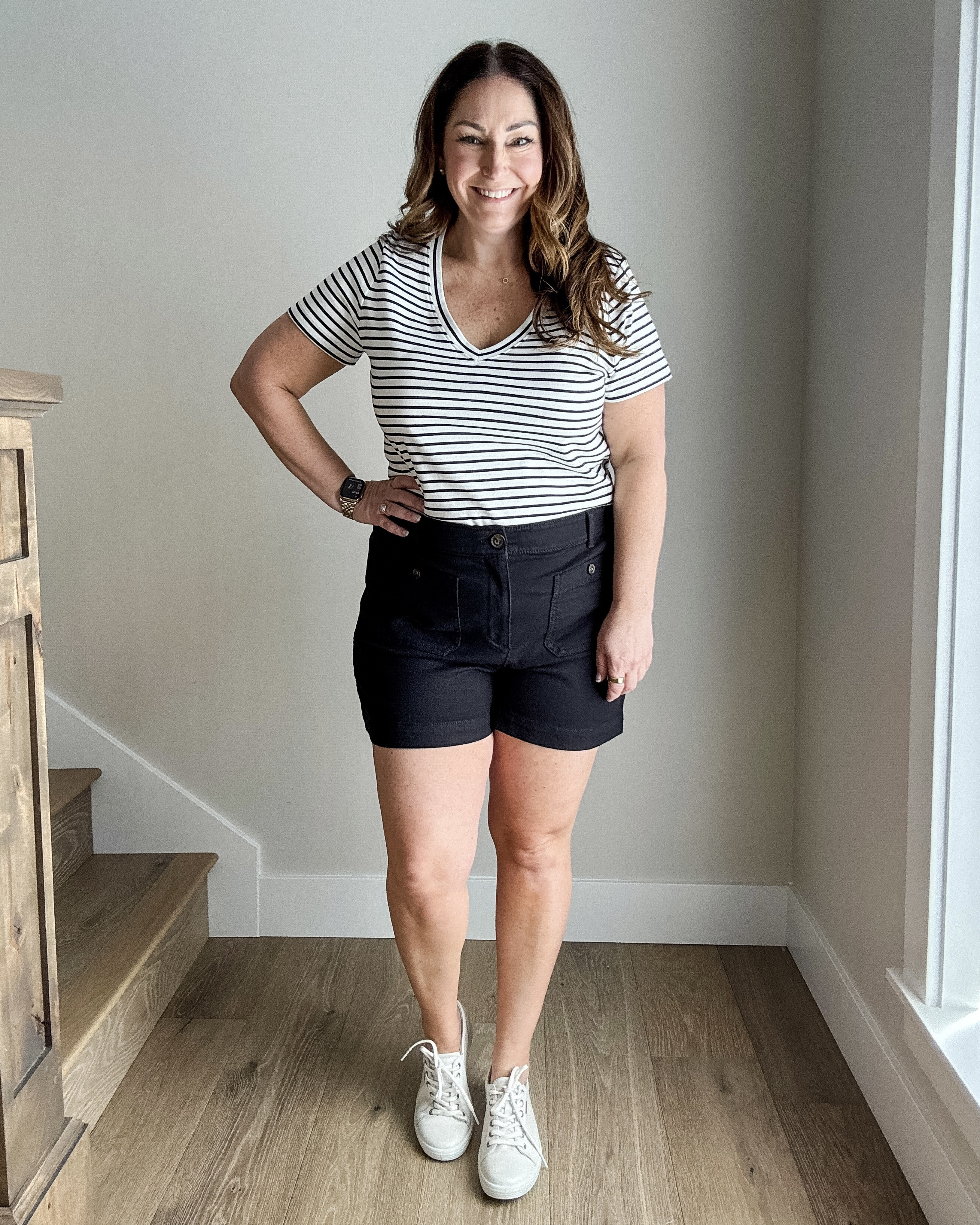 Summer Casual Outfit Black and White Striped Top and Black Utility Shorts
- size down if inbetween in shorts very stretchy wearing 14
- size up in tee XL 
#midsizefashion #everydayoutfit 

 

#LTKOver40 #LTKFindsUnder100 #LTKMidsize