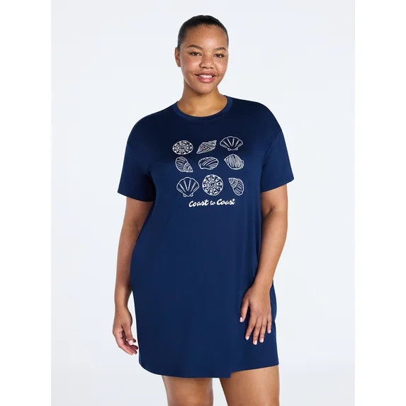 Joyspun Women's Dreamy Soft Collection Short Sleeve Sleepshirt, Sizes S/M-2X/3X - Walmart.com | Walmart (US)