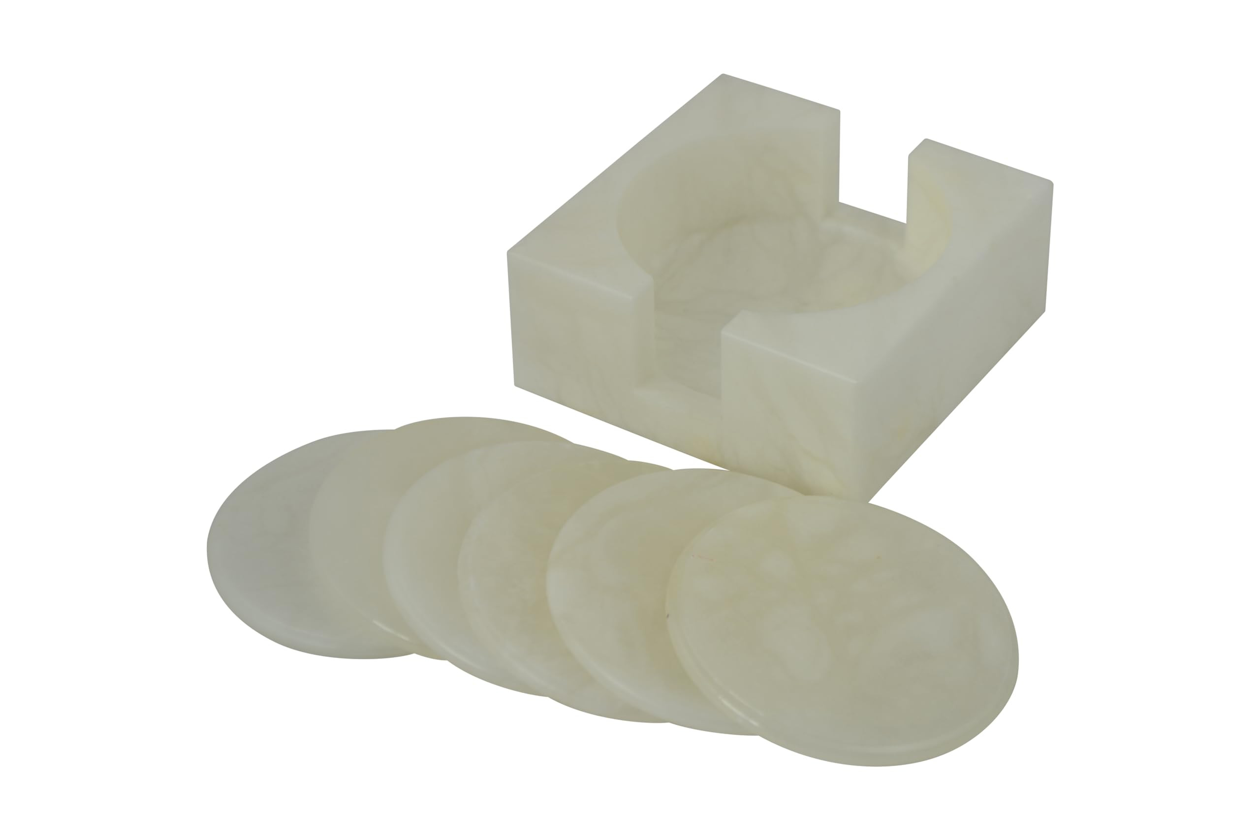 White Alabaster Drink Coaster Set with Alabaster Holder | Amazon (US)