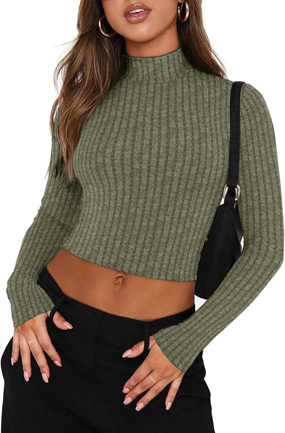 VICHYIE Womens Fall Mock Neck Shirts Cropped Thin Sweater Long Sleeve Soft Fuzzy Pullover Jumper ... | Amazon (US)