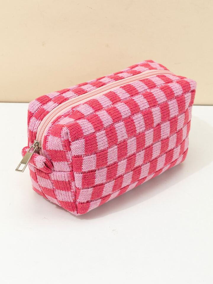 1Pc Makeup Bag Checker Cosmetic Bag Chessboard Grid Pink,Green Women Bags For Make Up Blue , Blac... | SHEIN