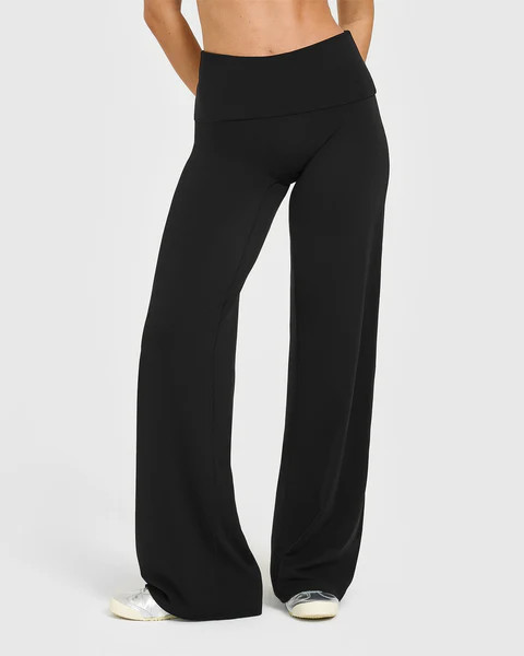 SoftMotion™ Fold Over Straight Leg Bottoms with White Logo 
 Black | Oner Active (UK / US)