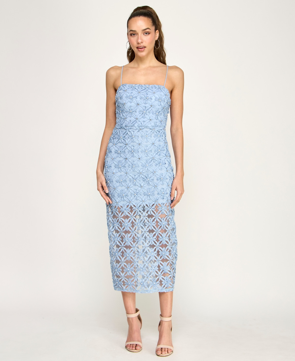 Alex & Sophia Women's Spaghetti Strap Square Neck Dress - Blue | Macy's