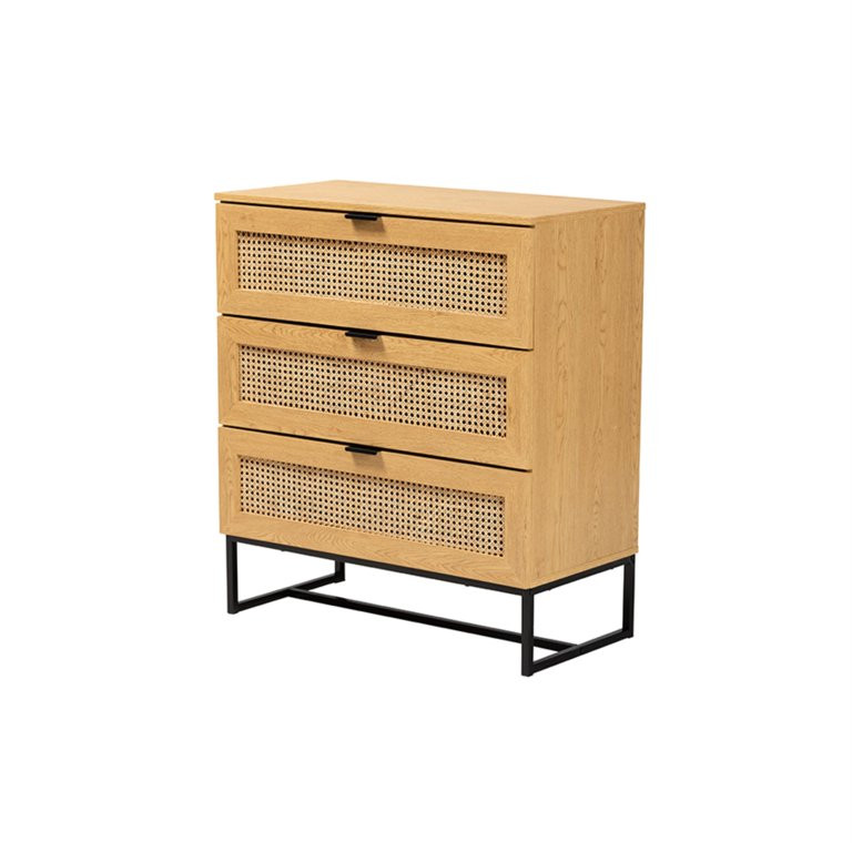 Baxton Studio Sawyer Mid-Century Modern Industrial Oak Brown Finished Wood and Black Metal 3-Draw... | Walmart (US)