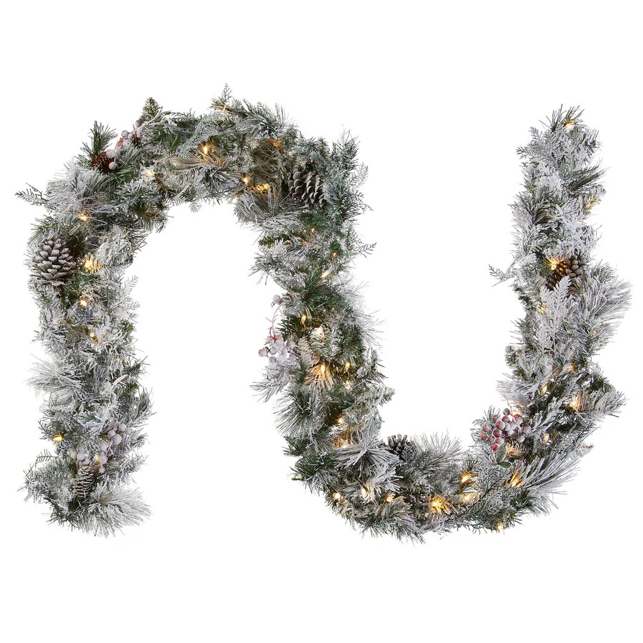 9 ft. Pre-Lit Snowy Bedford Pine Garland with LED Lights | National Tree Company