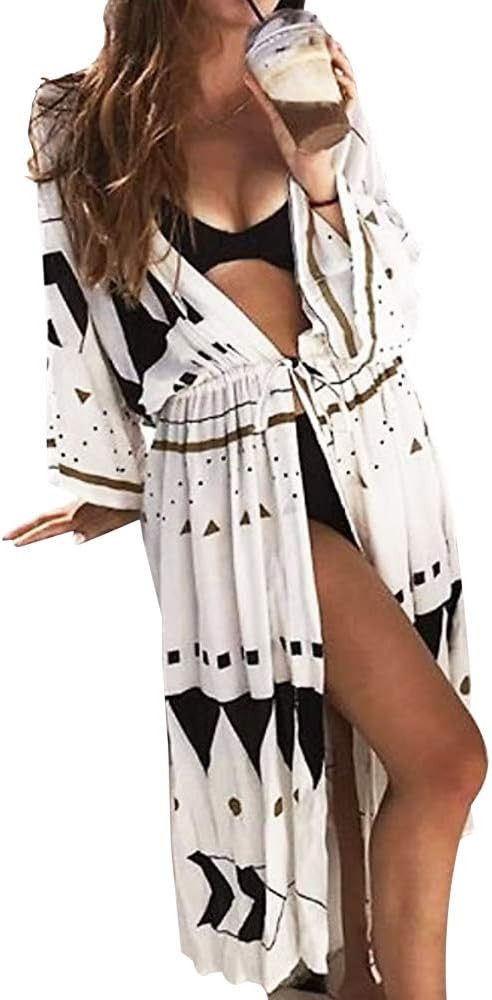 Women Swimsuit Cover Up Long Cardigan Bathing Suit Sexy Loose Swimwear Bikini Floral Maxi Beach D... | Amazon (US)