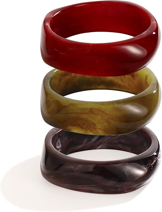 WOWORAMA 3pcs Colorful Resin Acrylic Bangle Bracelets Set for Women Wide Chunky Acrylic Bracelets... | Amazon (US)