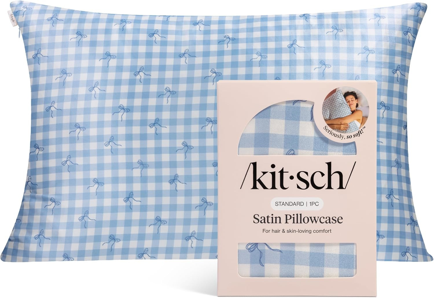 Kitsch Satin Pillowcase with Zipper - Standard Size, Gingham Blue | Amazon (US)