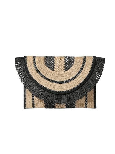 Verdusa Women's Fringe Straw Clutch Purses Woven Handbags Envelope Bag Wallet | Amazon (US)