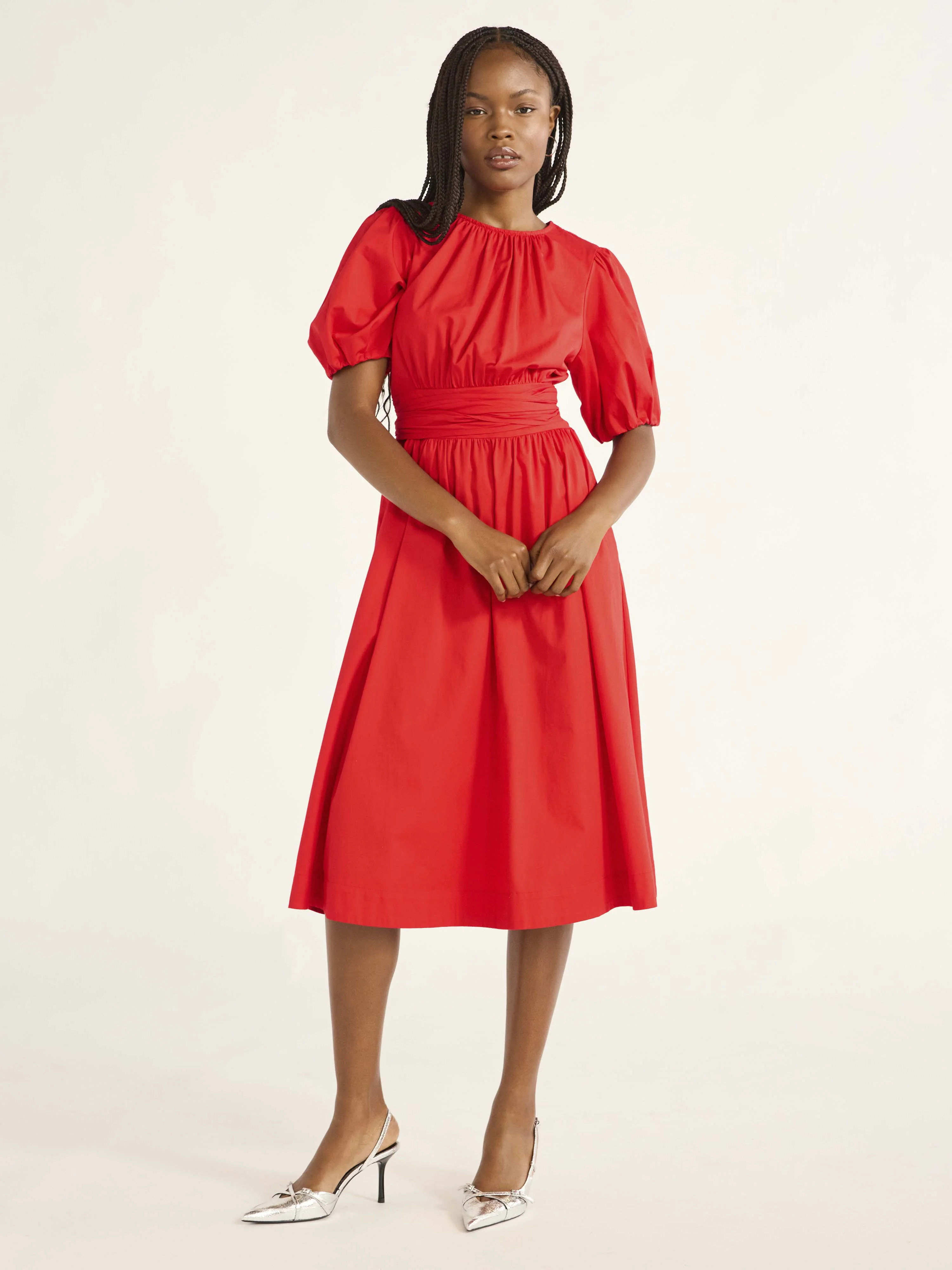 Free Assembly Women's Cotton Midi Wrap Dress with Short Sleeves, Sizes XS-4X | Walmart (US)