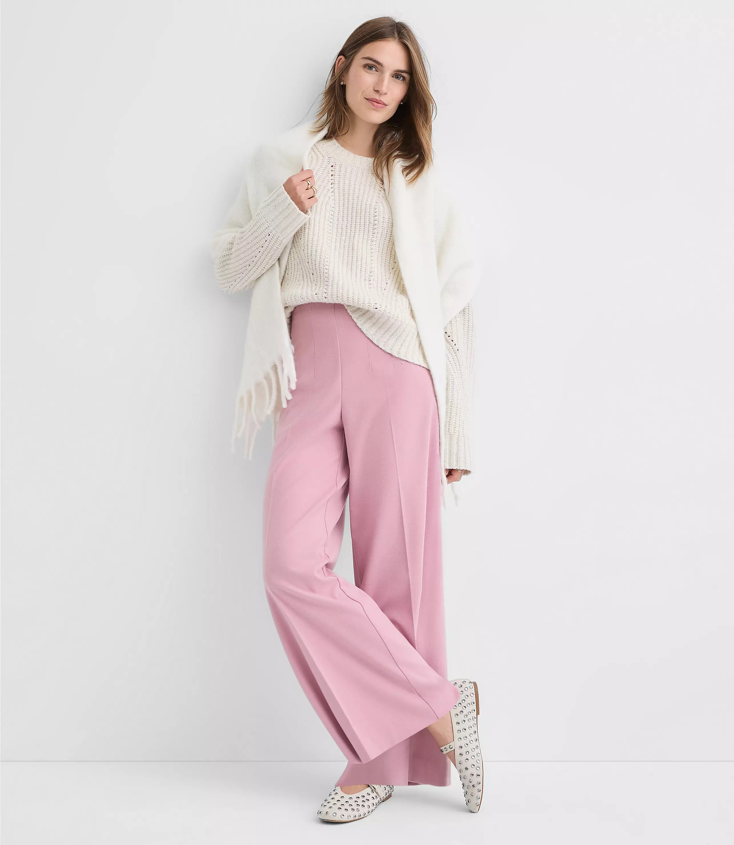 Darted Palazzo Pants in Brushed Flannel | LOFT