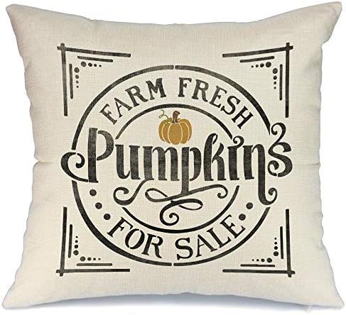 Fall Pillow Cover 18x18 inch Farm Fresh Pumpkins Fall Throw Pillow Cover for Farmhouse Fall Thank... | Amazon (US)