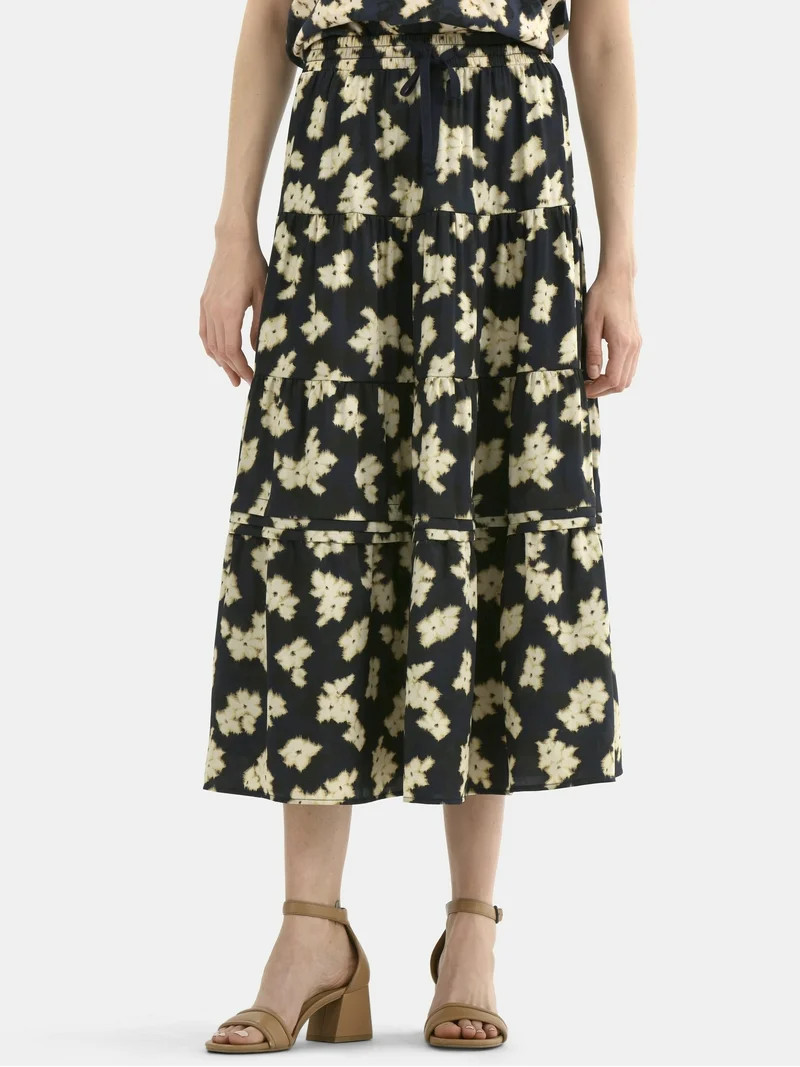 Time and Tru Women's Print Tiered Pull On Midi Skirt, Sizes XS-XXXL | Walmart (US)