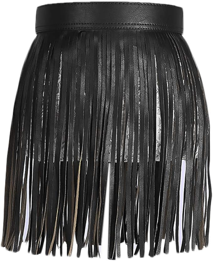 Amazon.com: Women Fringe Tassel Skirt Belt Punk PU Leather Vintage Adjustable Waistband Gypsy Sty... | Amazon (US)