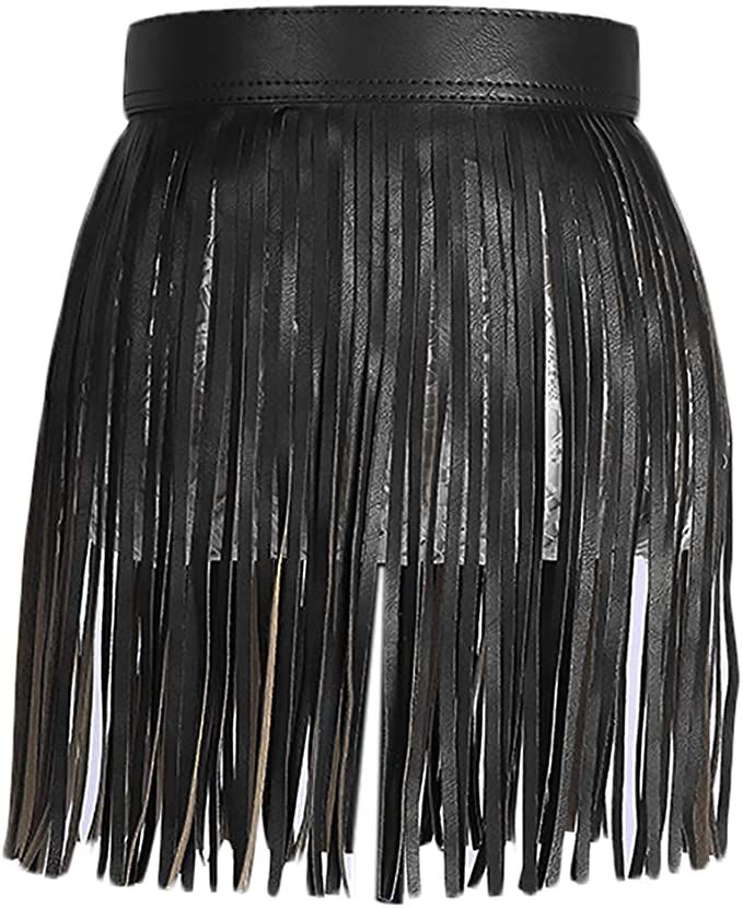 Amazon.com: Women Fringe Tassel Skirt Belt Punk PU Leather Vintage Adjustable Waistband Gypsy Sty... | Amazon (US)