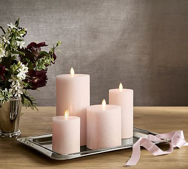 Premium Flickering Flameless Wax Pillar Candle - Salt Washed | Pottery Barn (US)