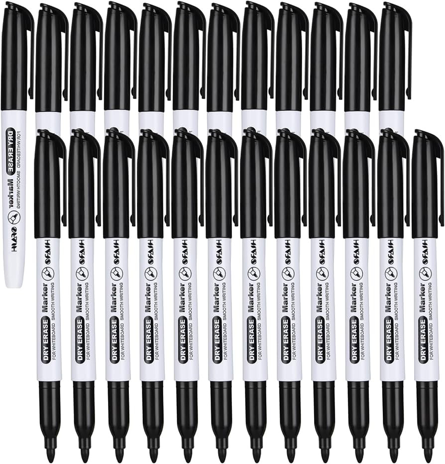 SFAIH Fine Tip Dry Erase Markers, 24 Pack, Black, Low Odor, Non-Toxic | Amazon (US)