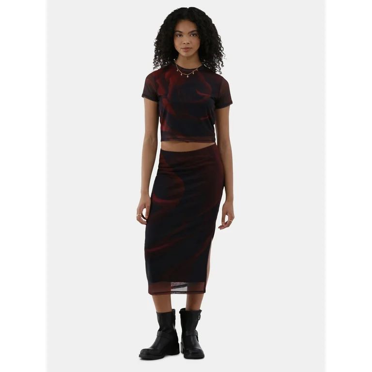 No Boundaries Mesh Top and Skirt Set, 2-Piece, Women’s and Women’s Plus | Walmart (US)