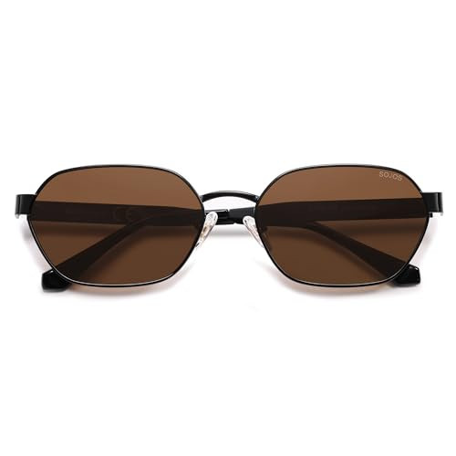 SOJOS Trendy Polarized Hexagon Sunglasses for Women Men, UV400 Retro Rectangle Shades SJ1238, Black/Brown | Amazon (US)