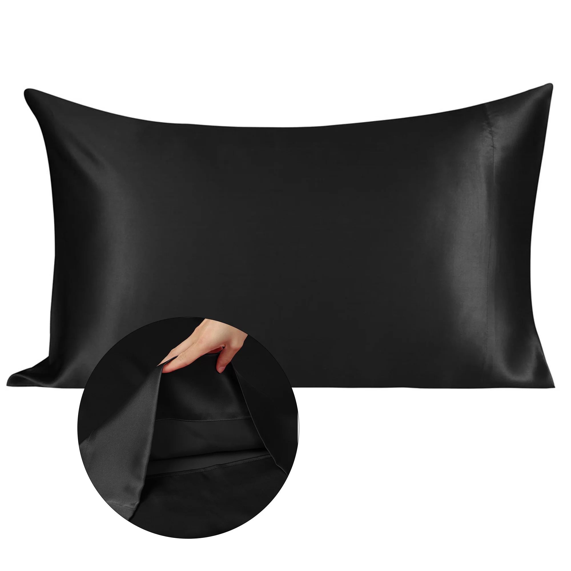 PiccoCasa Silk Pillowcase for Hair and Skin, with Envelope Closure, King, Black | Walmart (US)