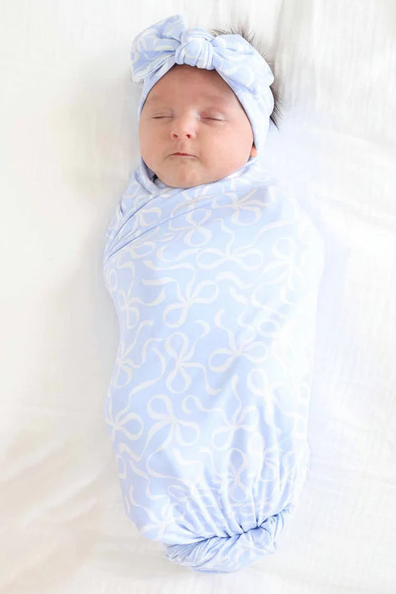 Blue-tiful Bows Oversized Swaddle Blanket | Caden Lane