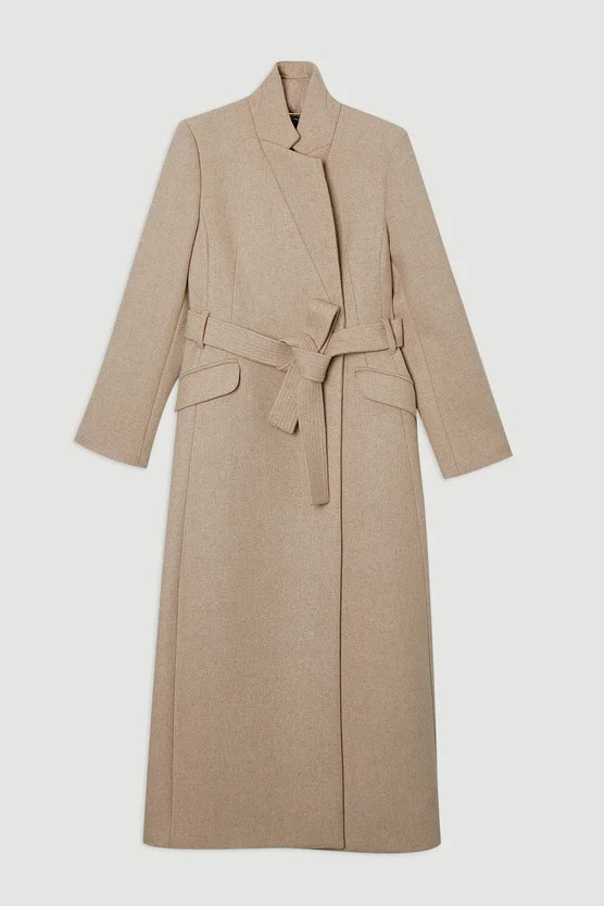 Wool Investment Notch Neck Tailored Maxi Coat | Karen Millen UK + IE + DE + NL