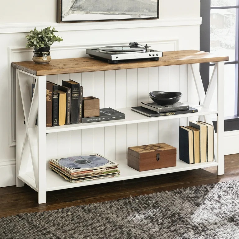 Woven Paths Solid Wood Storage Console Table, White/Reclaimed Barnwood - Walmart.com | Walmart (US)
