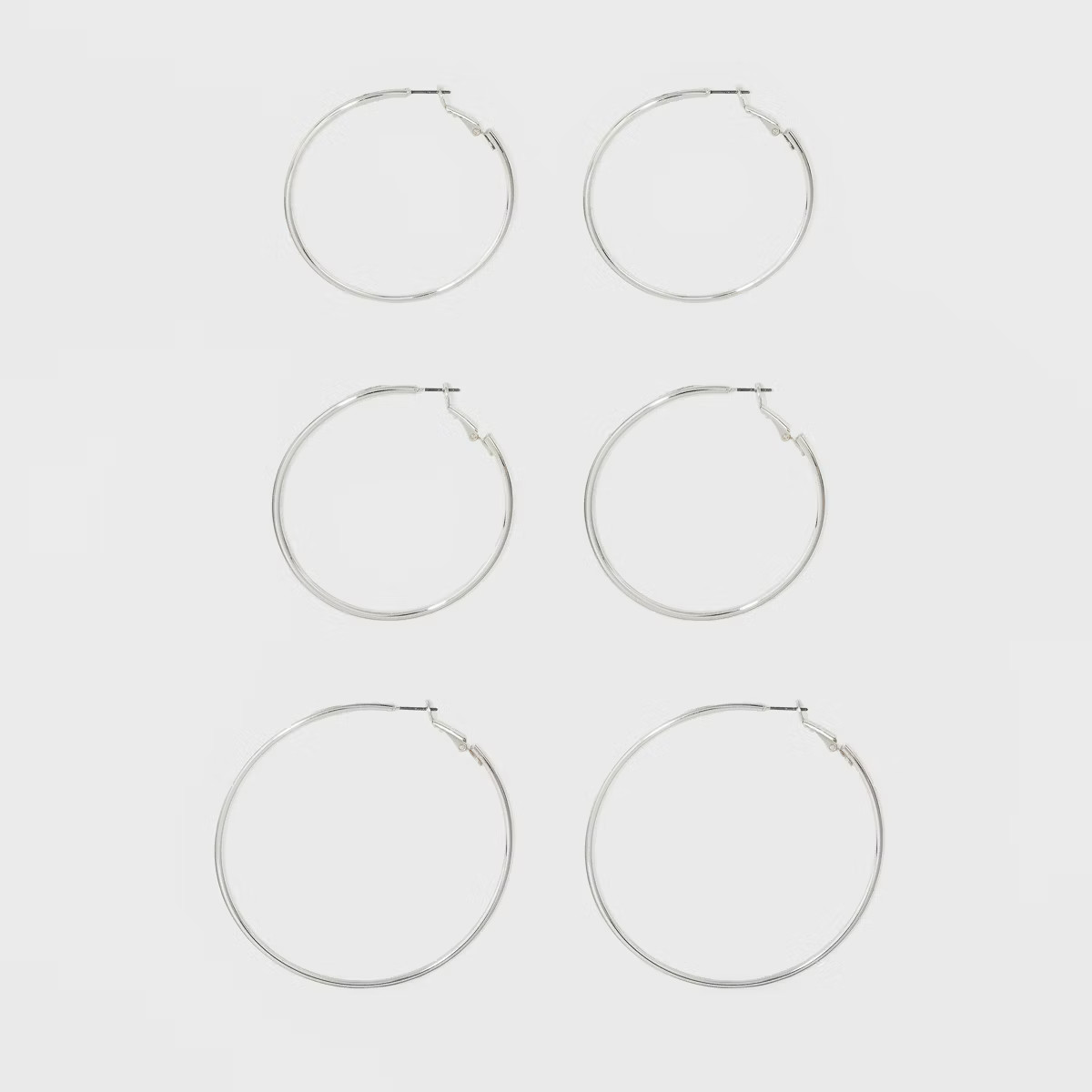 Thin Clickback Hoop Earring Set 3ct - A New Day™ Silver: Leverback Closure, Brass Nickel-Free M... | Target