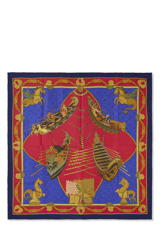 Navy & Multicolor 'Les Bissone de Venise' Silk Scarf 90 | What Goes Around Comes Around