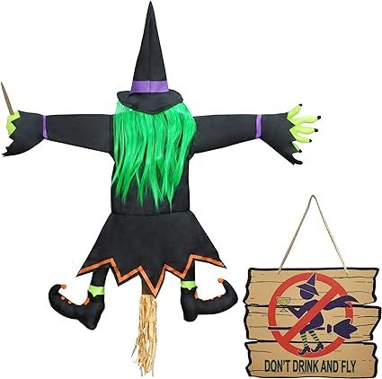 JOYIN Halloween Crashing Witch into Tree Halloween Decoration with Don’t Drink and Fly Warning ... | Amazon (US)