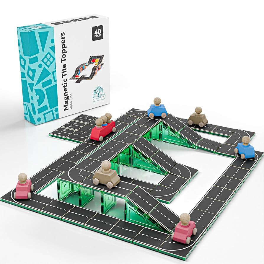 Learn & Grow Road Toppers 40PCs, Magnetic Tile Accessory, Magnet Building Set Road Pack Add on- S... | Amazon (US)