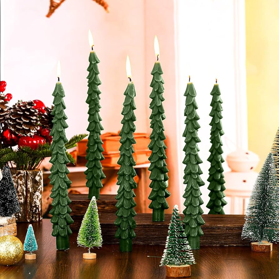 MTLEE 6 Pcs Christmas Tree Shaped Taper Candles Unscented Tree Candle Decorative Christmas Tree C... | Amazon (US)