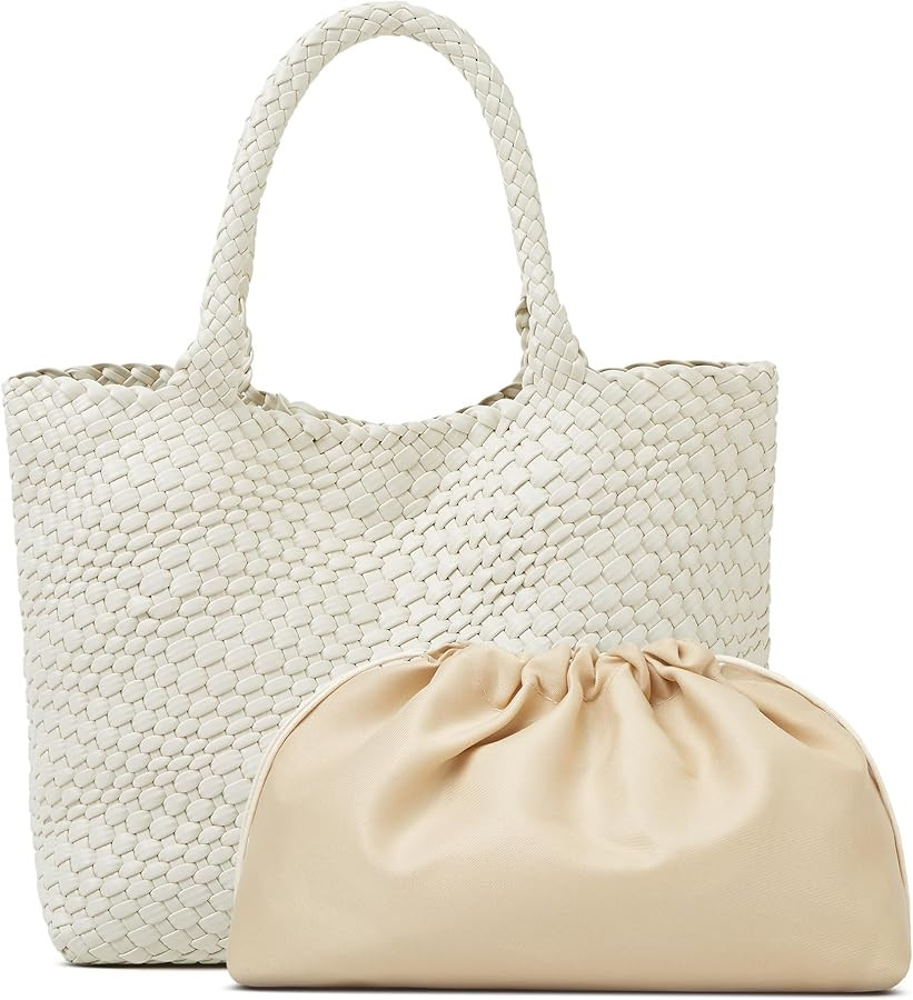 Large Woven Tote Bag for Women Weave Purse Woven Leather Handbag, Fashion Top Handle Soft Vegan L... | Amazon (US)