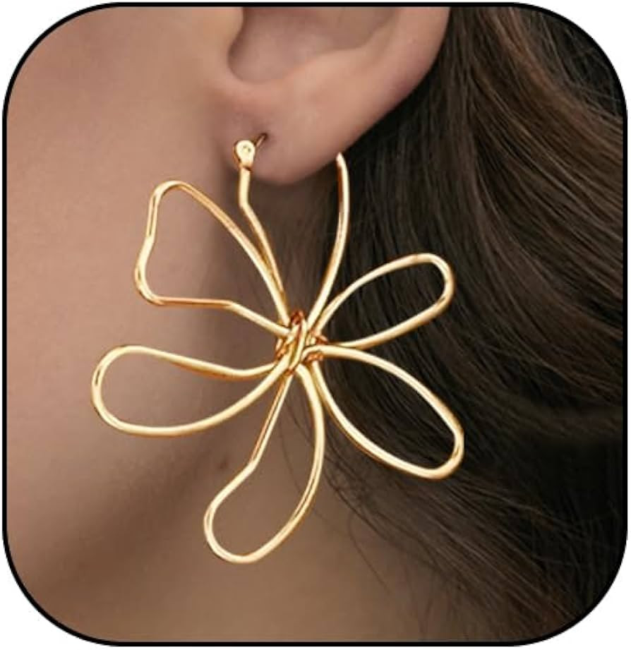 Minimalist Hollow Flower Asymmetric Design Earrings, Gold Fashion Jewellery for Women, Suitable f... | Amazon (UK)