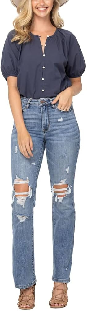 Judy Blue High Waist Stone Wash Destroyed Bootcut | Amazon (US)